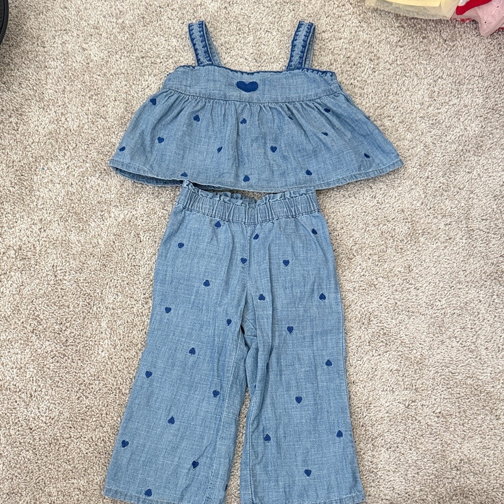 Gap Denim Heart Print Two-Piece Set - Blue